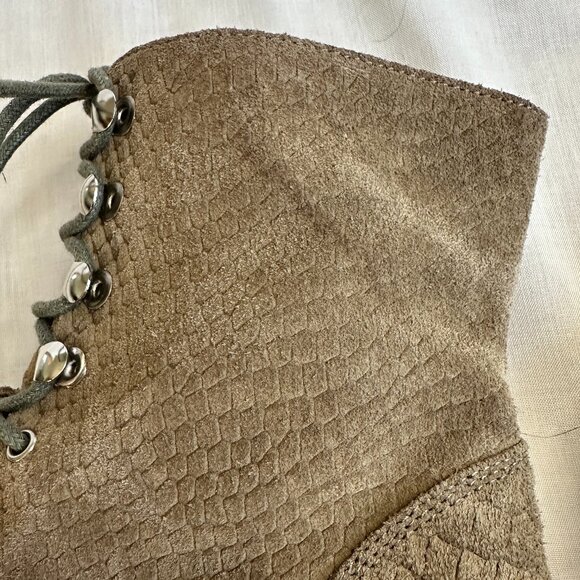 Jeffrey Campbell x Free People Elmcroft Suede Boots, Khaki Matte Snake, Size 10 - Picture 11 of 13